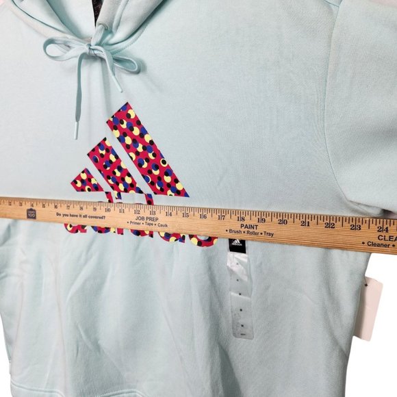 Adidas Womens Fleece‎ Hoodie Plus Size 2X Mint Green Polka Dot Graphic Logo  NWT - Picture 9 of 11